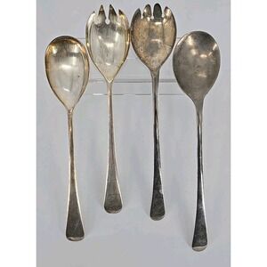 2 Pair Vtg Sheffield Salad Fork & Spoons Silver Plated Salad Serving Set England